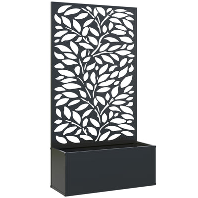 Outsunny Outdoor Metal Planter, with Back Trellis - Black 