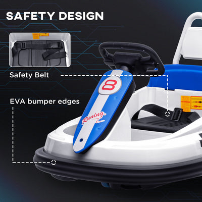 HOMCOM 6V Electric Kids Bumper Car, 6V Spin Waltz Car, with Music, Horn, Lights - White 