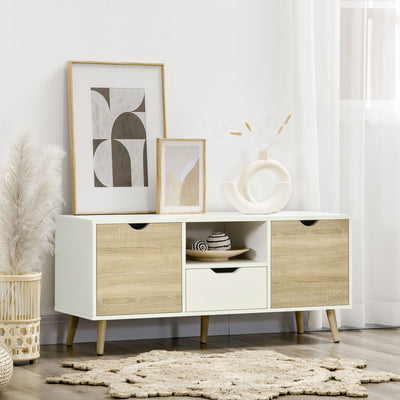 HOMCOM TV Unit Cabinet for TVs up to 50 Inches, TV Stand with Storage Cabinets and Drawer for Living Room and Bedroom, Natural 
