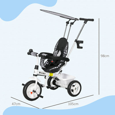 HOMCOM 6 in 1 Tricycle for Kids with 5-point harness straps, Removable Canopy, White 