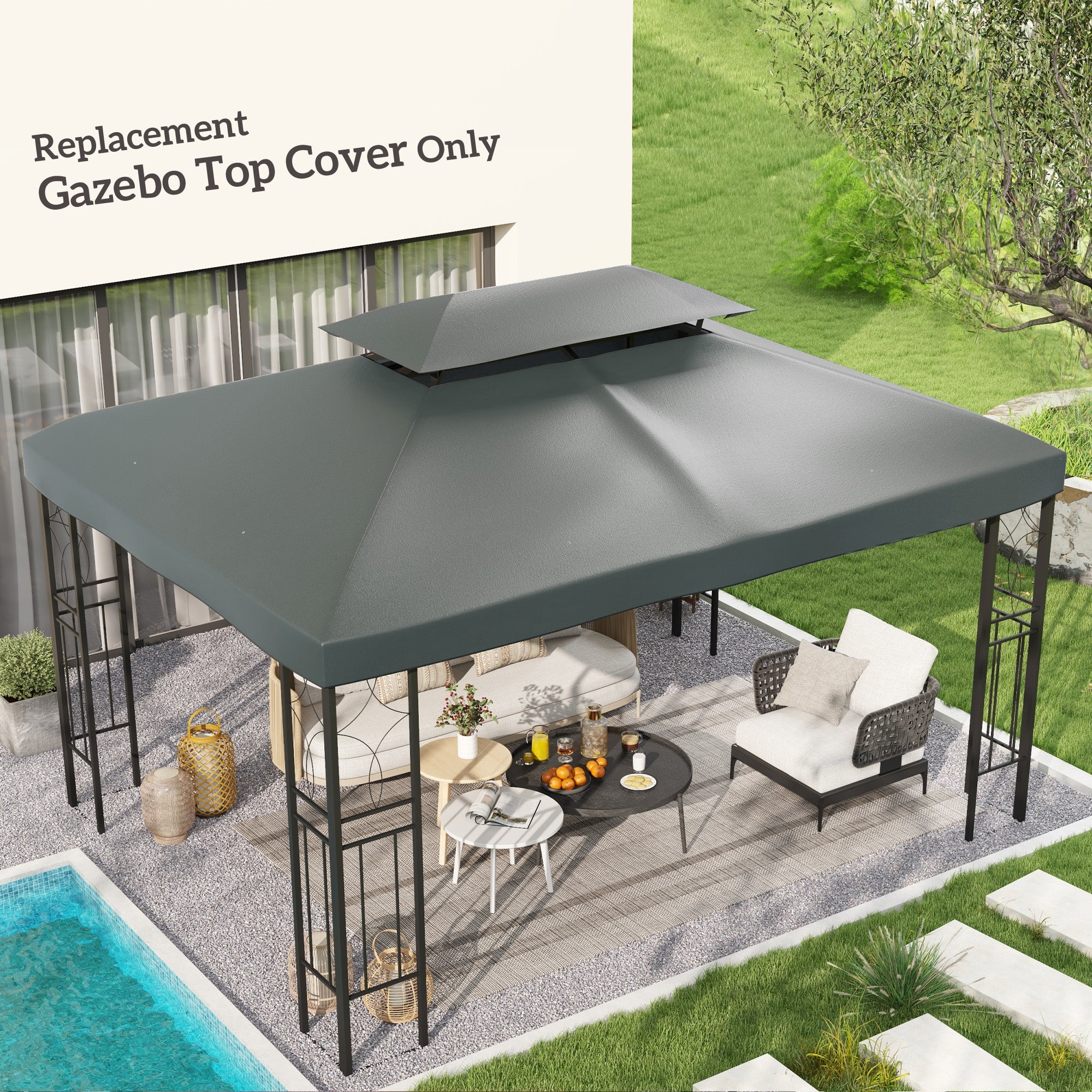 Outsunny Gazebo Roof Replacement, for 3 x 4m Frames - Grey 