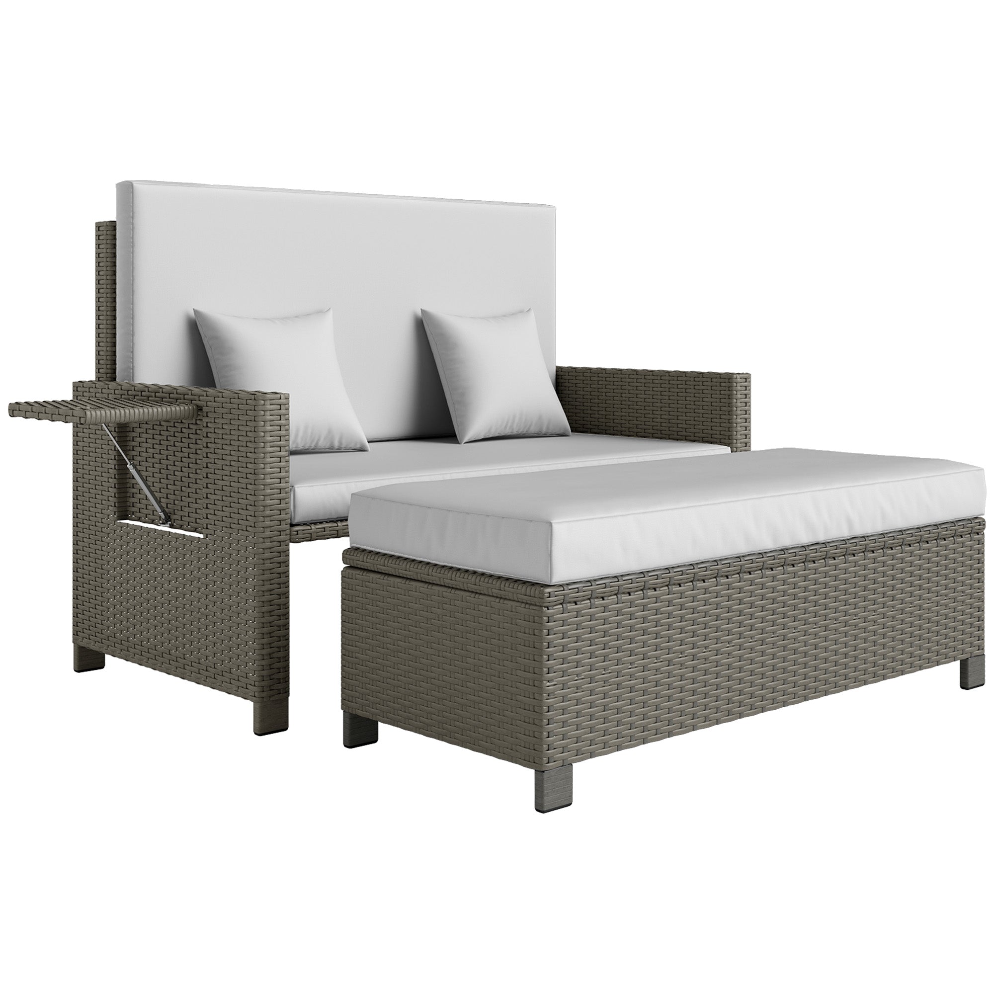 Outsunny Rattan Day Bed, with Footstool - Light Grey 