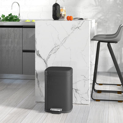 HOMCOM 12L Modern Boxy Metal Home Kitchen Bin - Black 