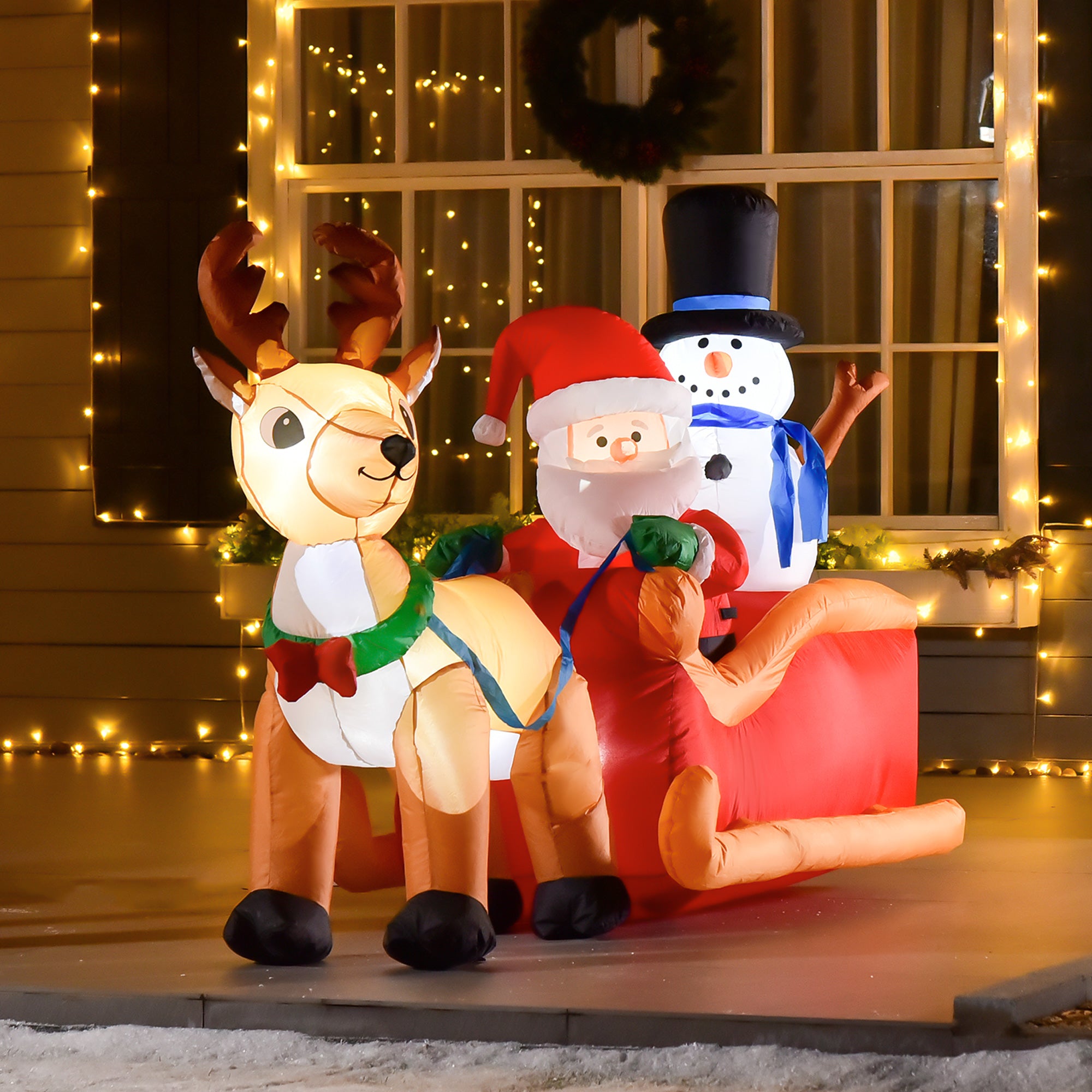 HOMCOM 6.5ft Christmas Inflatable Santa Claus on Sleigh Deer, LED Lighted for Home Indoor Outdoor Garden Lawn Decoration Party Prop 
