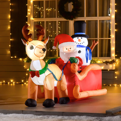 HOMCOM 6.5ft Christmas Inflatable Santa Claus on Sleigh Deer, LED Lighted for Home Indoor Outdoor Garden Lawn Decoration Party Prop 
