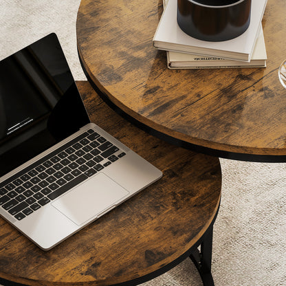 HOMCOM Set of Two Wood-Effect Stacking Tables - Rustic Brown