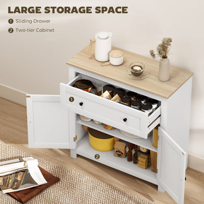 HOMCOM Sideboard Storage Cabinet, Morden Kitchen Cupboard with Adjustable Shelf, Drawer and Double Doors, Sideboard for Living Room, Dining Room, Hallway, White 
