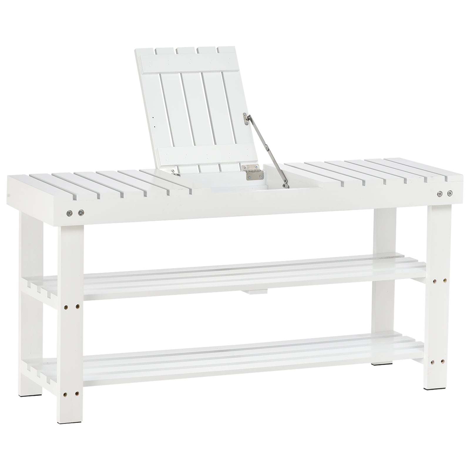 HOMCOM Shoe Bench, 3-Tier Wooden Shoe Rack with Hidden Storage Compartment, Slatted Shelves, Home Storage Unit, Hallway Furniture, White, 90L x 29W x45H cm 