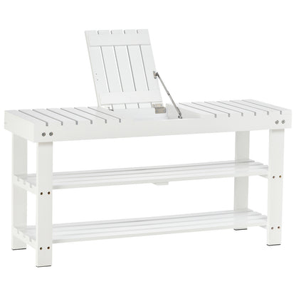 HOMCOM Shoe Bench, 3-Tier Wooden Shoe Rack with Hidden Storage Compartment, Slatted Shelves, Home Storage Unit, Hallway Furniture, White, 90L x 29W x45H cm 