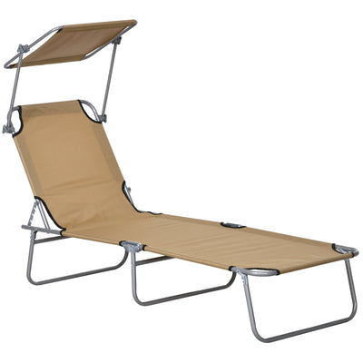 Outsunny Sun Lounger, with Adjustable Face Canopy - Brown 