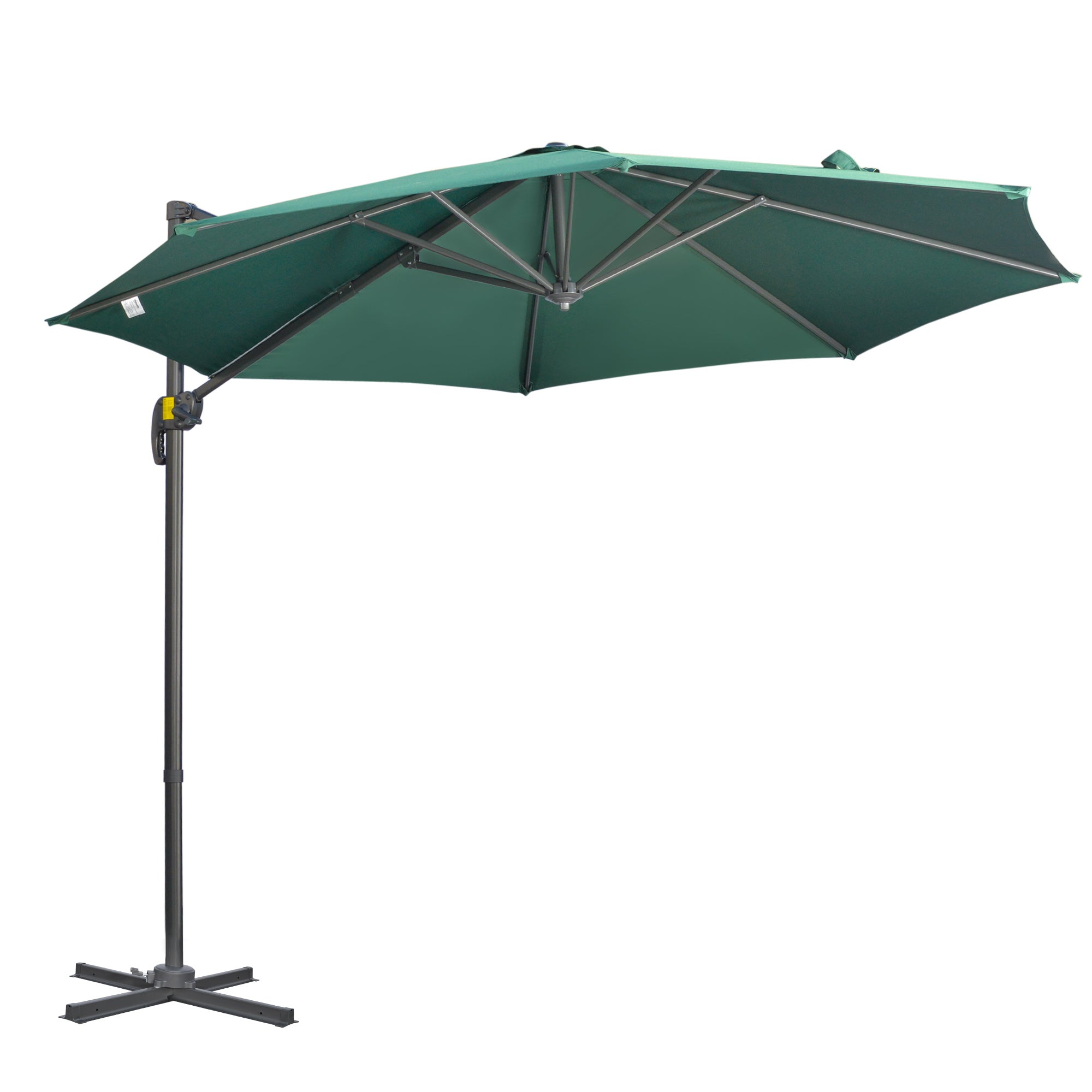 Outsunny 3 x 3(m) Cantilever Parasol with Cross Base, Garden Umbrella with 360\'c2\'b0 Rotation, Crank Handle and Tilt for Outdoor, Patio, Green