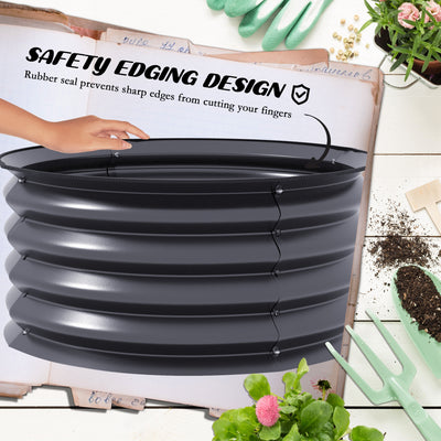 Outsunny Set of 2 Raised Garden Bed, Metal Planter Box with Safety Edging, Easy-to-assemble Stock Tank, Dark Grey 