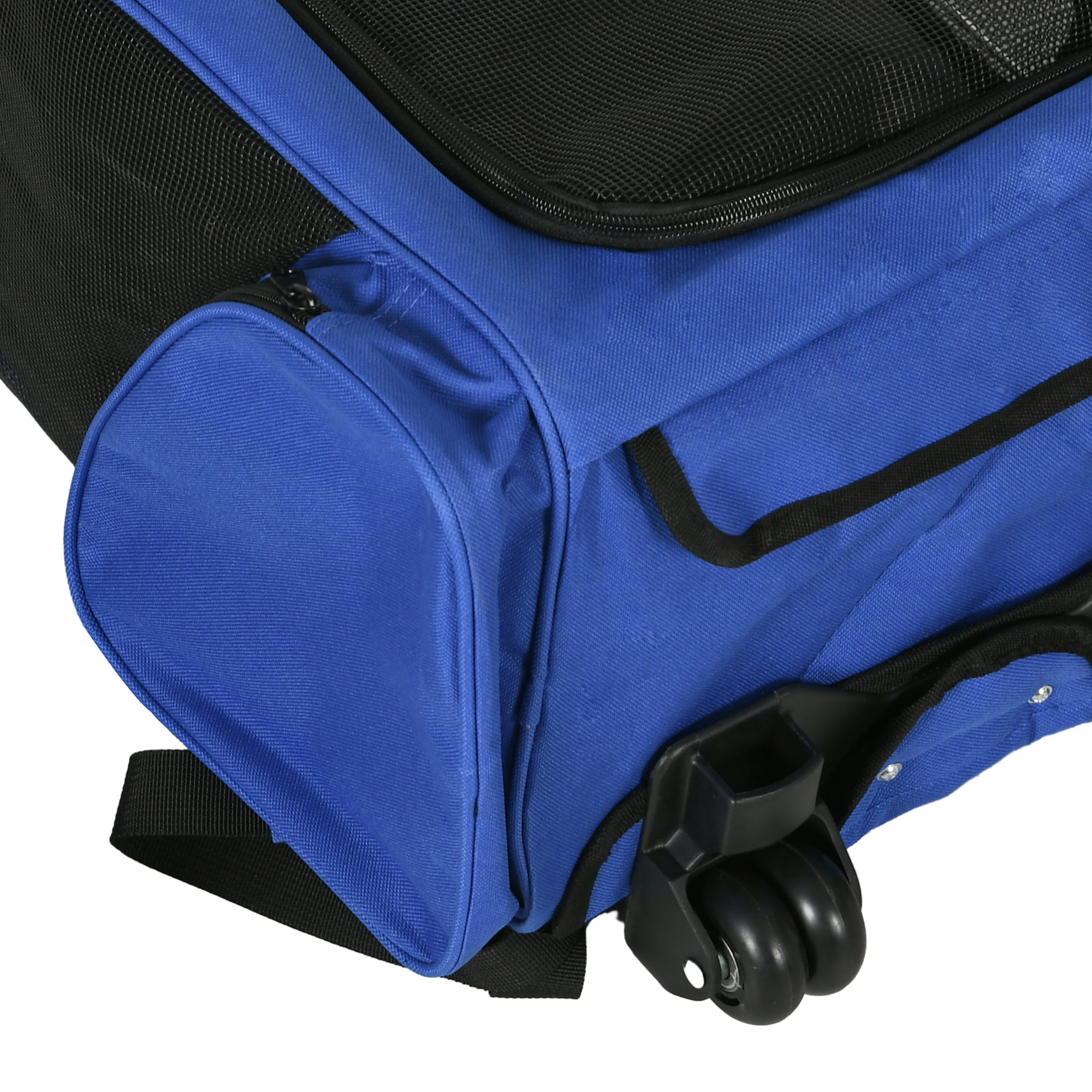 PawHut Pet Travel Backpack Bag Cat Puppy Dog Carrier w/ Trolley and Telescopic Handle Portable Stroller Wheel Luggage Bag (Blue) 