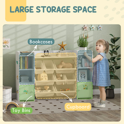 AIYAPLAY Kids Toy Organizers and Storage with 8 Removable Storage Bins and Bookshelf, White 