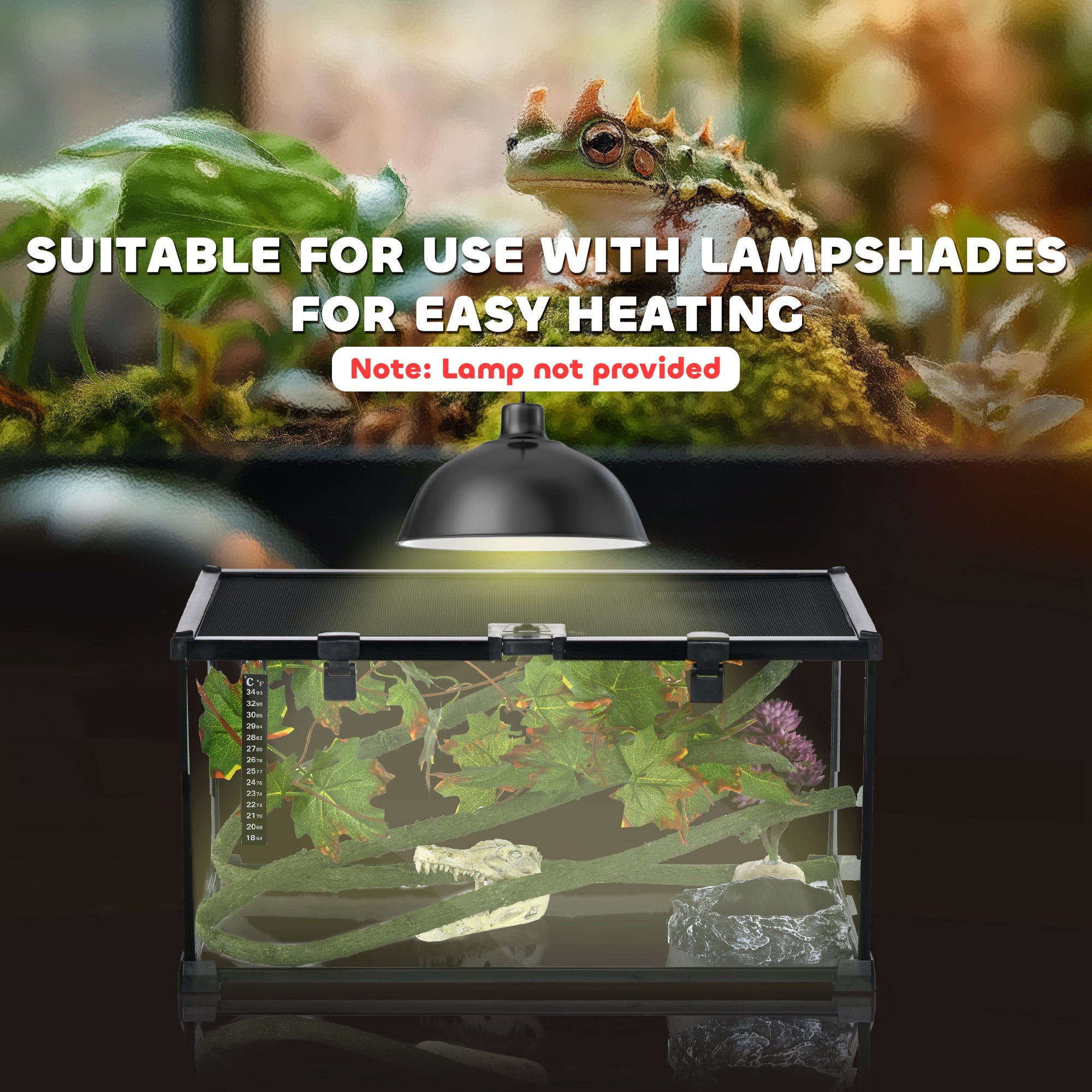 PawHut Glass Reptile Terrarium with Decor Kit, Breeding Tank with Thermometer for Small Animals, 50 x 30 x 25cm, Heated - Black 