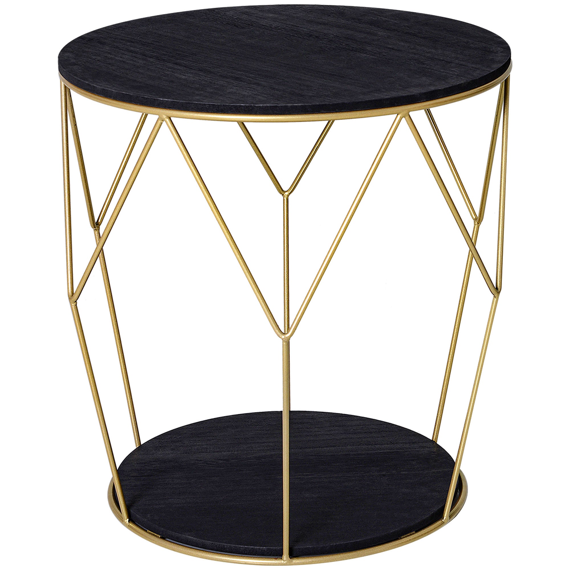 HOMCOM Round Coffee Table with Storage, Modern Sofa Side Table with Metal Frame, End Table for Bedroom, Living Room, Black and Gold, 45 x 45 x 48 cm
