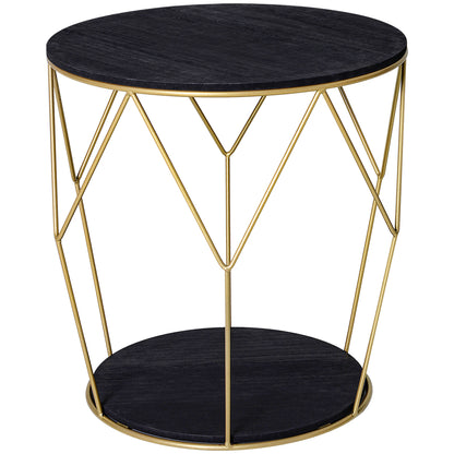 HOMCOM Round Coffee Table with Storage, Modern Sofa Side Table with Metal Frame, End Table for Bedroom, Living Room, Black and Gold, 45 x 45 x 48 cm