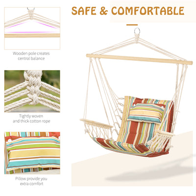 Outsunny Hanging Hammock Chair Swing Chair Thick Rope Frame Safe Wide Seat Indoor Outdoor Home, Patio, Yard, Garde Spot Stylish Multi-Color Stripe 