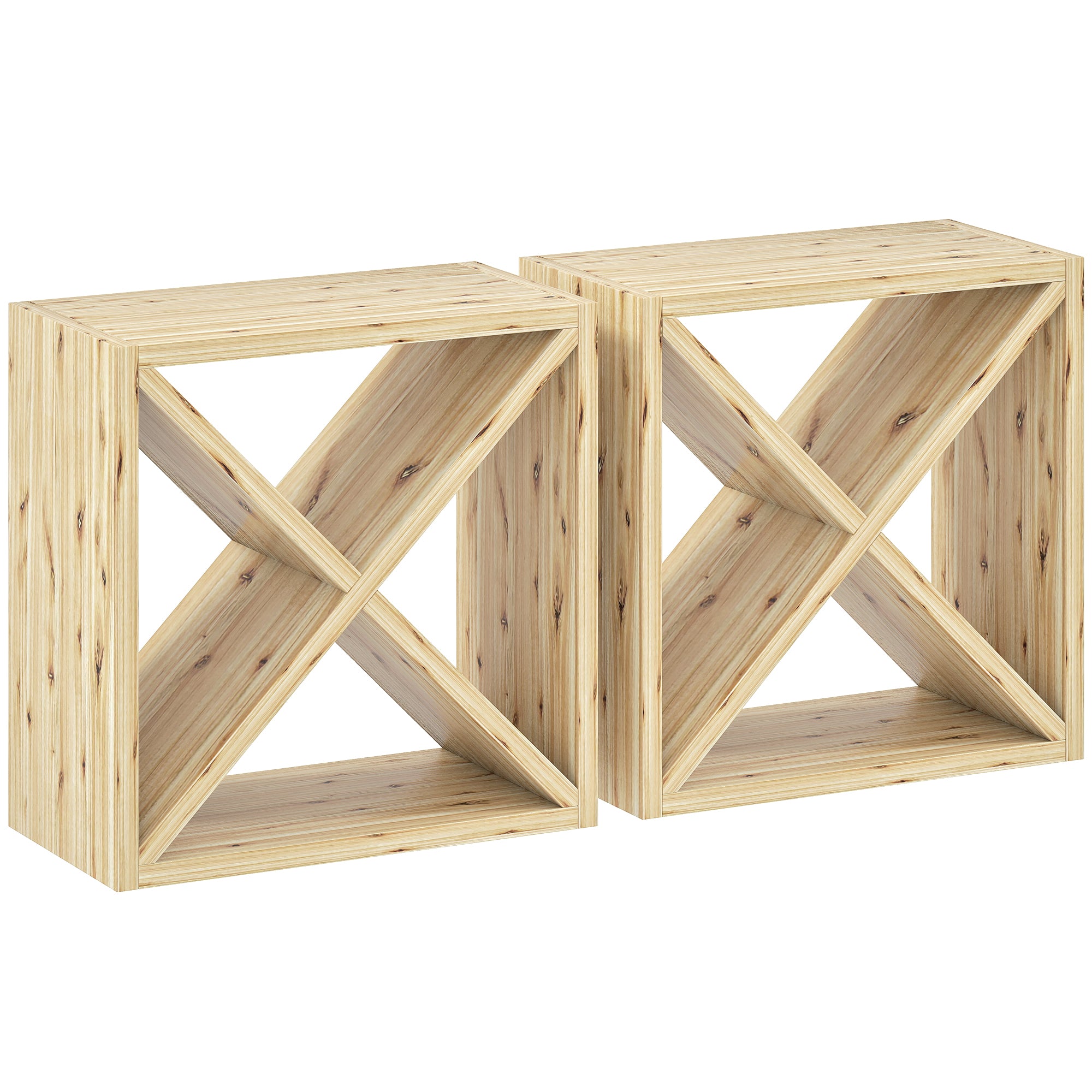 HOMCOM Set of 2 Wooden Wine Rack, X-Shaped Square Tabletop Storage Holder for 24 Bottle, Natural Wood 