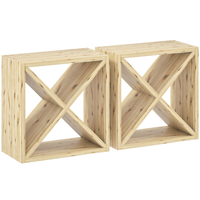 HOMCOM Set of 2 Wooden Wine Rack, X-Shaped Square Tabletop Storage Holder for 24 Bottle, Natural Wood 