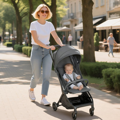 AIYAPLAY Foldable Baby Stroller with Adjustable Seat, 5-Point Harness, Canopy, Basket, 6.3kg Lightweight & Compact, Dark Grey 