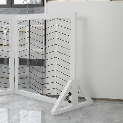 PawHut 6 Panels Pet Gate, Wooden Foldable Dog Barrier w/ Two Support Feet, for Small, Medium Dogs - White 