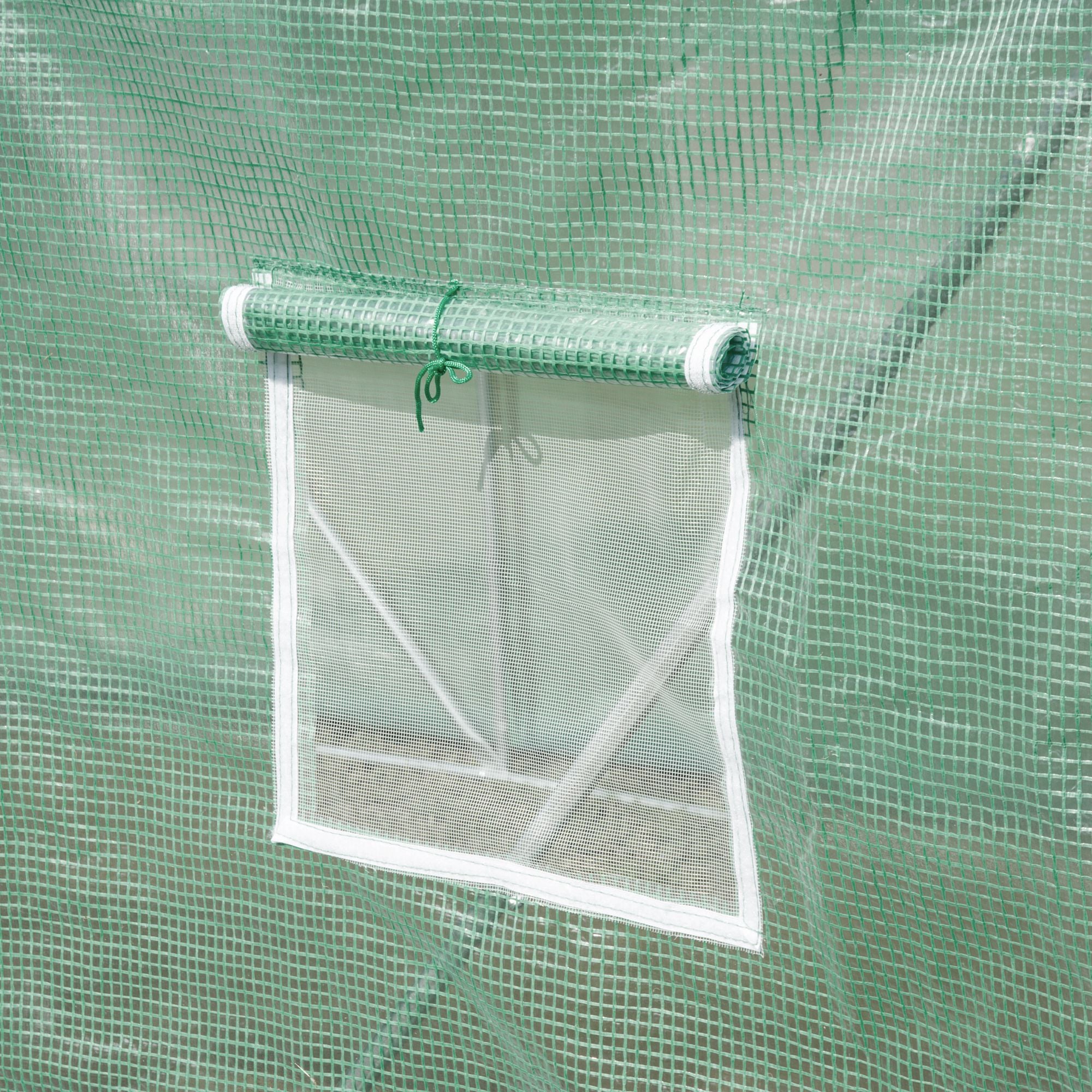 Outsunny Walk-in Polytunnel Greenhouse, Outdoor Garden Tunnel Greenhouse Tent with Zipped Roll-Up Door and 6 Mesh Windows, 3 x 2M 