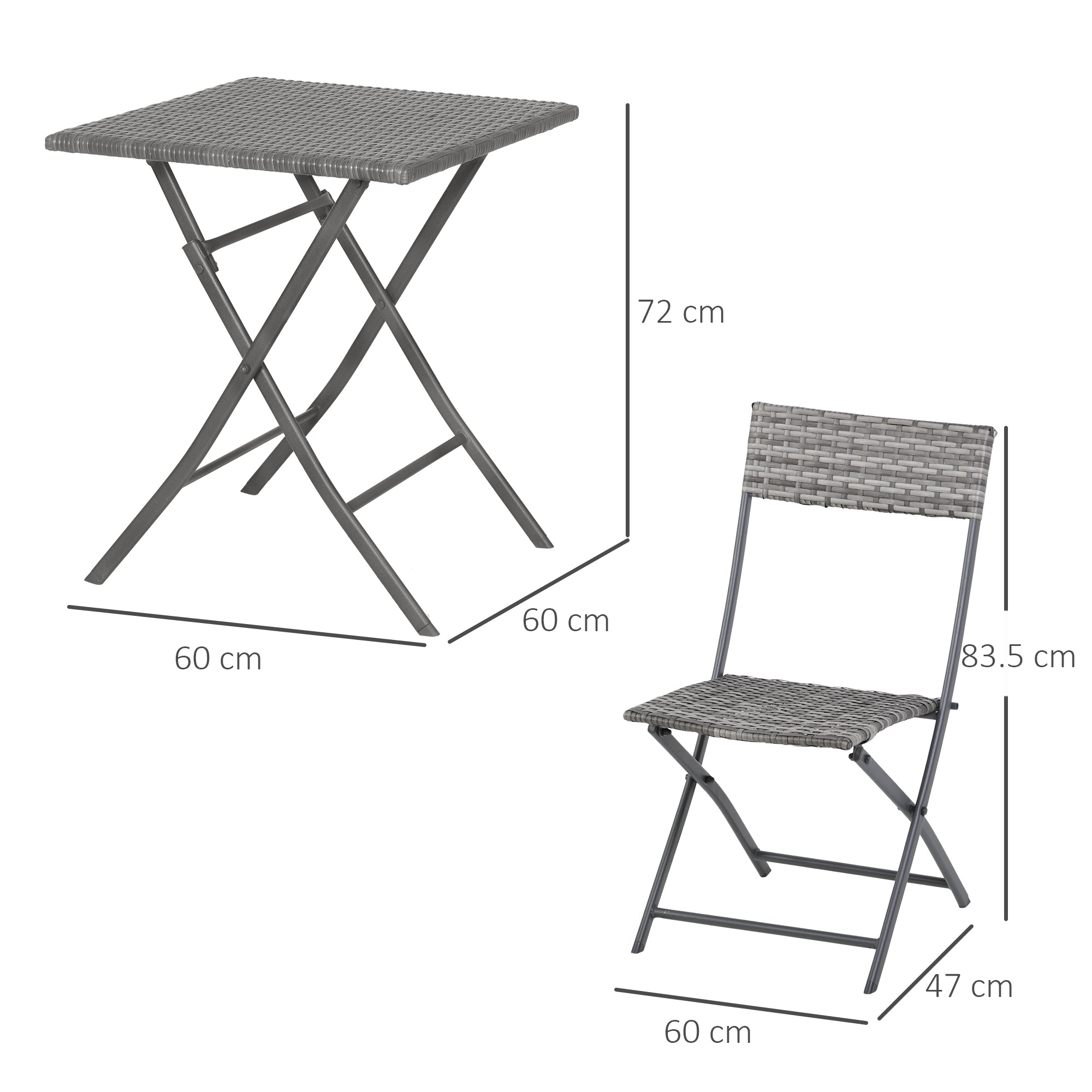 Outsunny 2-Seater Chair Bistro Set Garden Patio Table & Chair Black Rattan Furniture Grey 