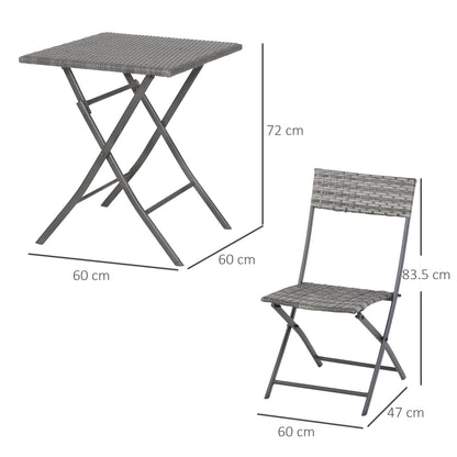 Outsunny 2-Seater Chair Bistro Set Garden Patio Table & Chair Black Rattan Furniture Grey 