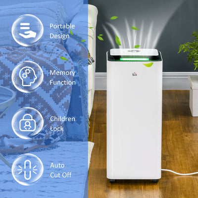 HOMCOM 3500mL Portable Dehumidifier with Air Purifier, 24H Timer, 5 Modes, 16L/Day, for Home Laundry, White 