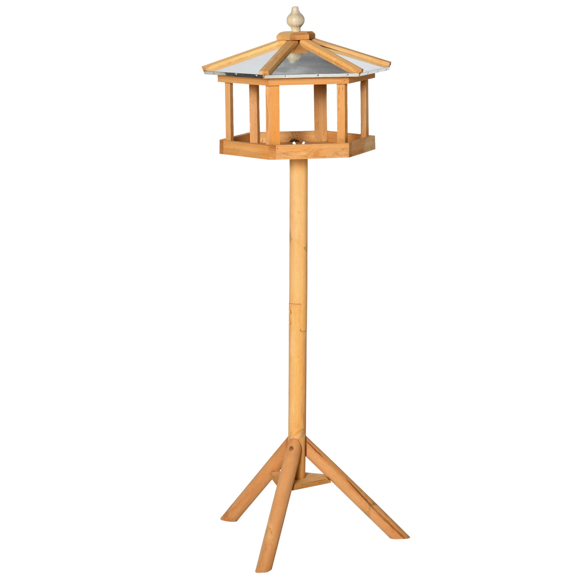 PawHut Wooden Bird Table Free Standing Feeder Garden Sheltered Feeding Station Parrot Stand Birdhouse Φ40x113cm 