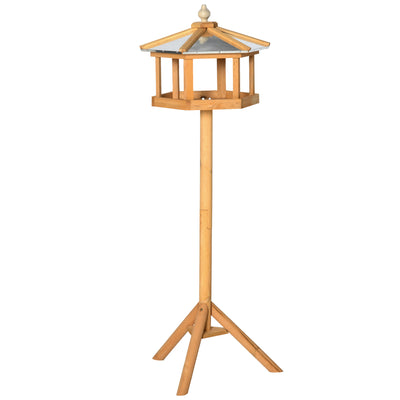 PawHut Wooden Bird Table Free Standing Feeder Garden Sheltered Feeding Station Parrot Stand Birdhouse Φ40x113cm 