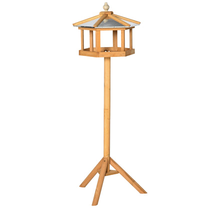 PawHut Wooden Bird Table Free Standing Feeder Garden Sheltered Feeding Station Parrot Stand Birdhouse Φ40x113cm 