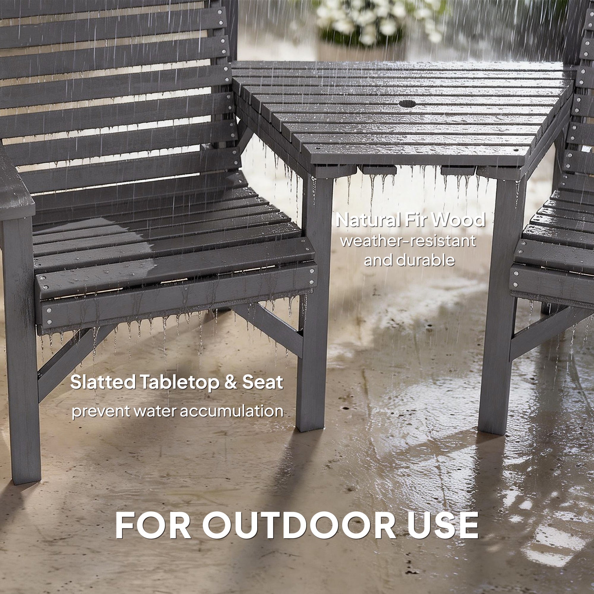 Outsunny Wooden Garden Bistro Set, 2 Seater Wooden Outdoor Table and Chairs with Parasol Hole for Patio, Light Grey 