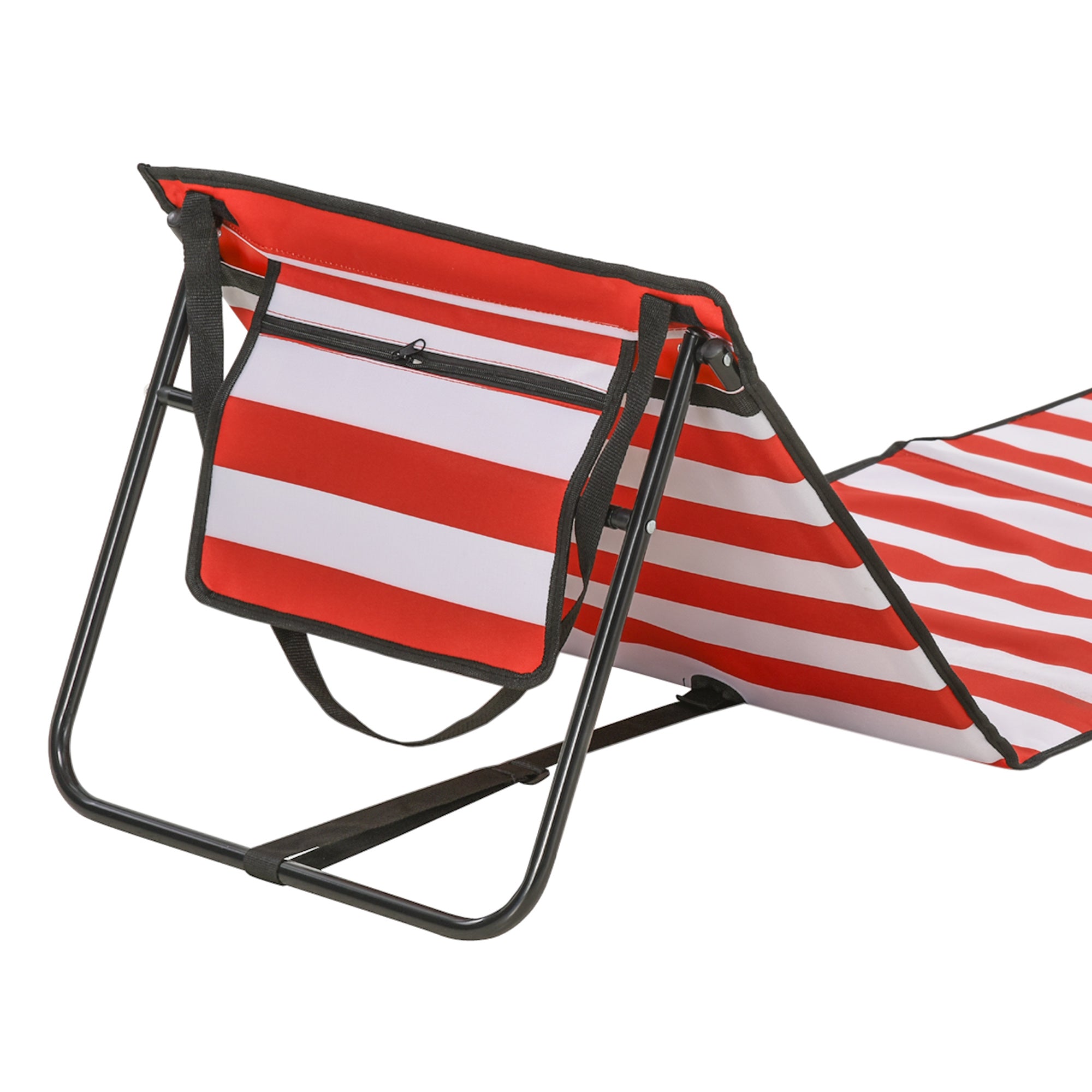 Outsunny Set of 2 Foldable Garden Beach Chair Mat, Outdoor Sun Lounger Seats with Adjustable Back, Magazine Pocket, Carry Bag 