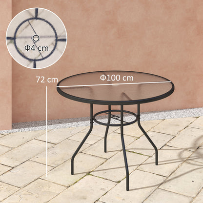 Outsunny Glass-Top Garden Table, with Parasol Hole - Black 