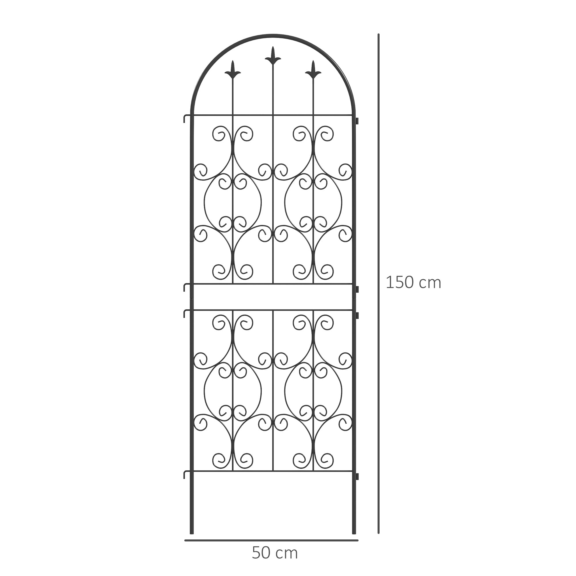 Outsunny Set of 2 Metal Garden Trellis, Decorative Trellis Panels for Climbing Outdoor Plants, Vegetables, Vines, Flowers, 150 x 50 cm, Scrollwork Design 