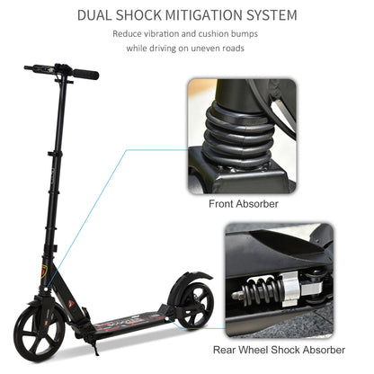 HOMCOM Kick Scooter, Folding 2 Wheel Scooter for 14+ Teens Adults, with Dual Brake System, Dual Suspension, 230mm Big Wheels, 3 Adjustable Handlebar, up to 100KG, Black 
