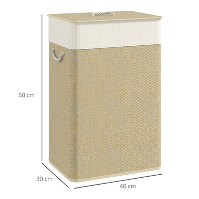 HOMCOM Bamboo Laundry Basket with Lid, 72L Laundry Hamper with Rope Handles, Washing Basket with Removable Washable Liner Bag for Bathroom, Bedroom, Nature Wood Finish 