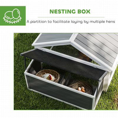 PawHut Wooden Chicken Coop with Nesting Box, Openable Roof, for 4-8 Chickens, White 