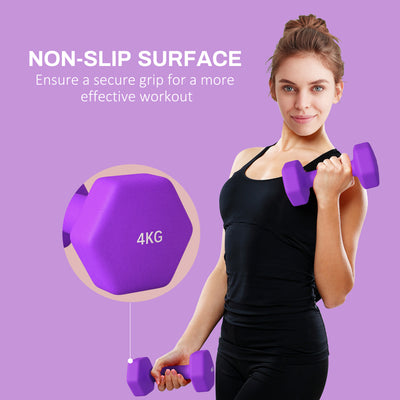 SPORTNOW 2 x 4kg Hexagonal Dumbbells Weights Set with Non-Slip Grip for Home Gym Workout, Purple 