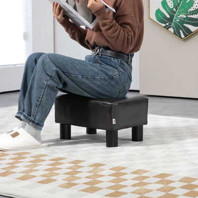 HOMCOM PU Leather Footstool Ottoman Cube with 4 Plastic Legs, Brown 