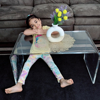 HOMCOM 32" Long Rectangle All Acrylic 15mm Thick Waterfall Coffee Table, Clear
