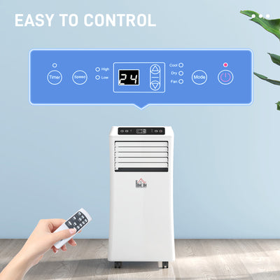 HOMCOM 9000 BTU Air Conditioning Unit, 3-in-1 Portable Air Conditioner, Dehumidifier, Cooling Fan with Remote Control, Digital Display, 2 Speeds, 24H Timer, Window Venting Kit, 18m² 