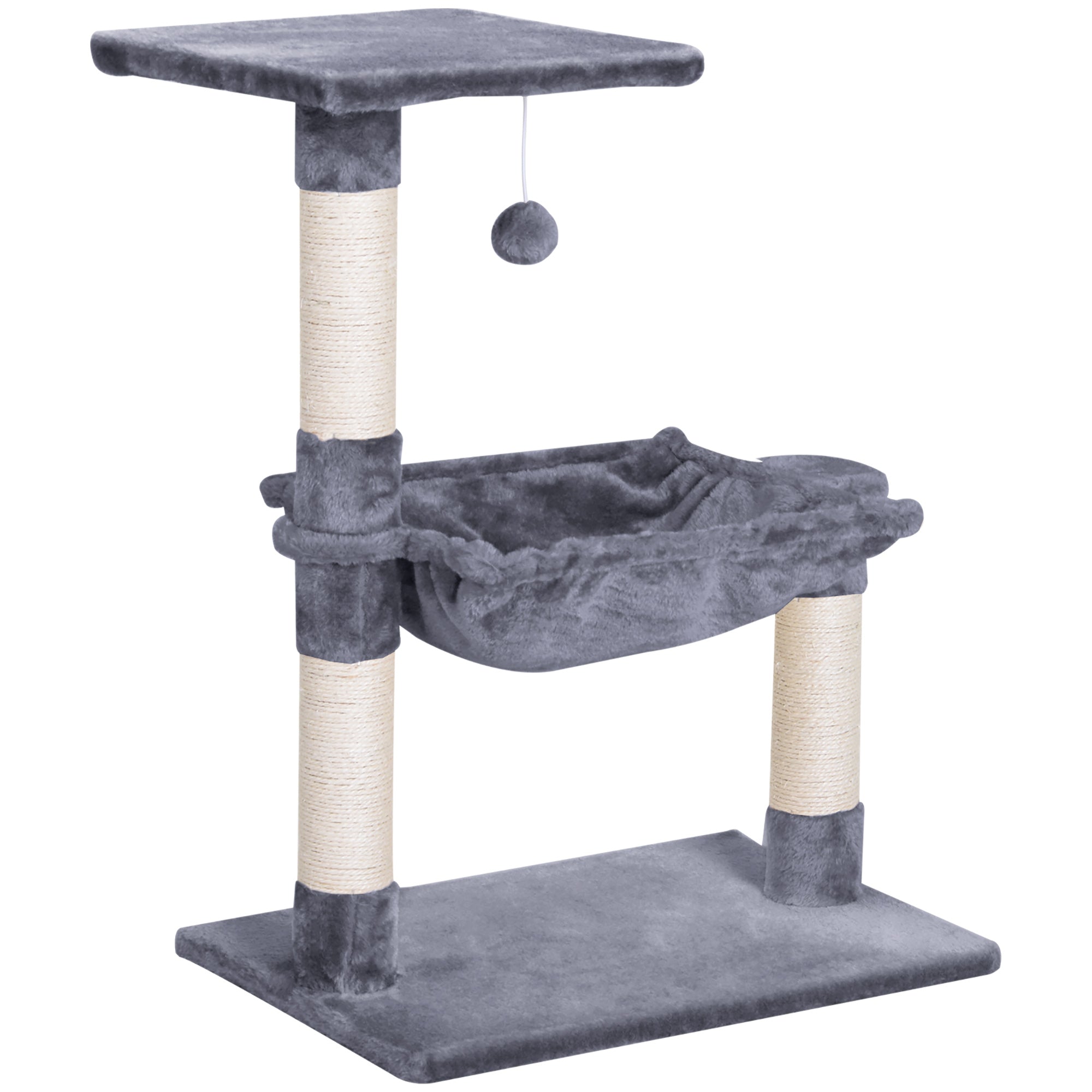 PawHut Cat Scratch Post with Bed Cat Tree for Indoor Cats Sisal Scratching Posts Hammock Kitty Activity Centre Grey 