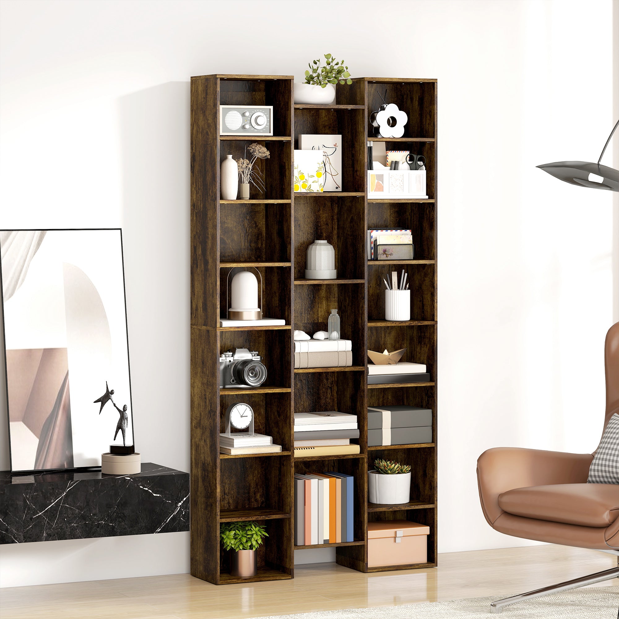 HOMCOM 21-Compartment Bookshelf - Brown 