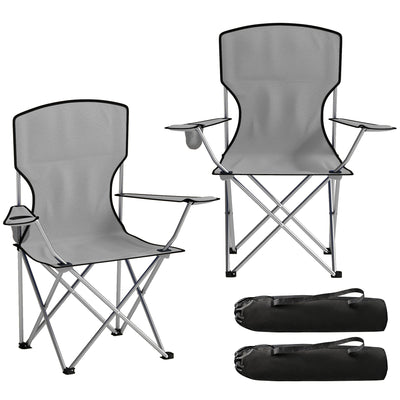 Outsunny Camping Chair Set of 2 Portable Folding Outdoor Camp Chair with Cup Holders and Carry Bag Grey 