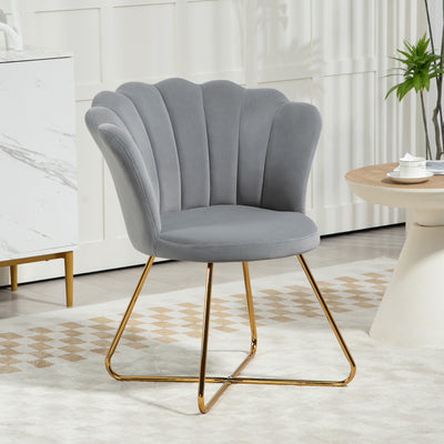 HOMCOM Velvet-Feel Lotus Petal Accent Chair - Grey 