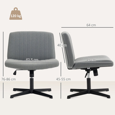 HOMCOM Armless Office Chair No Wheels, Linen Fabric Criss Cross Legged Desk Chair with Wide Seat, Thick Padding, Tilt Function, Height Adjustable Swivel Computer Seat for Home, Grey 