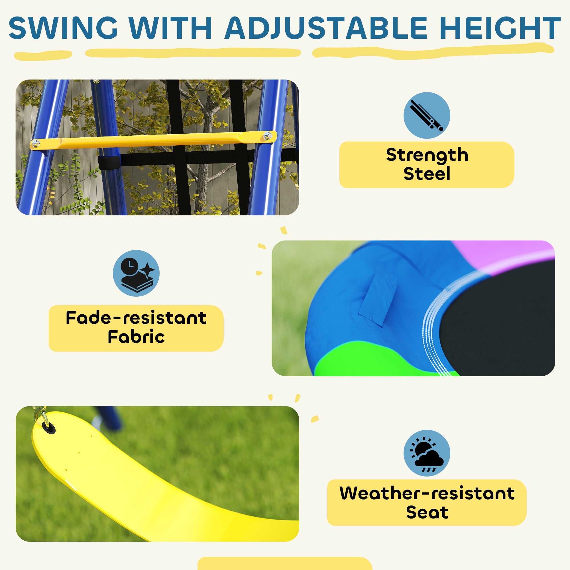 AIYAPLAY 6 in 1 Metal Kids Swing Set with 3 Swings, Climbing Ladder & Net, Basketball Hoop, for Ages 3-8 